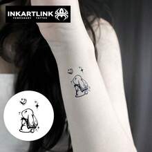 3pcs Dark Rabbit Temporary Tattoos By INKARTLINK | Cross Scarf + Star Moon Totem | Herbal Plant-Based Waterproof 1-2 Weeks | Applicable For Arm/Collarbone - Black - View 3