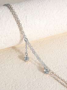 1 pieza Collar con colgante de borlas de doble capa de cristal sintético con estilo bohemio, collar de cadena plateada para mujer, joyería de moda para uso diario y fiestas