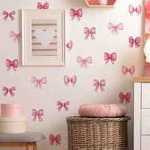 1 件可爱粉色蝴蝶结和心形儿童墙贴，卡通自粘装饰贴花，公主风格装饰，适用于女孩房间、幼儿园 - 彩色 - 查看 2