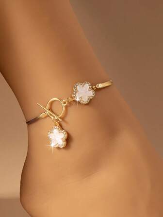 1pc Fashionable & Delicate Lucky Clover Pattern Anklet For Women, Suitable For Beach Vacation, Can Be Given As A Gift To Friends
