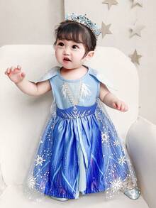 Baby Girls Blue Cap Sleeve With Shawl Princess Party Dress