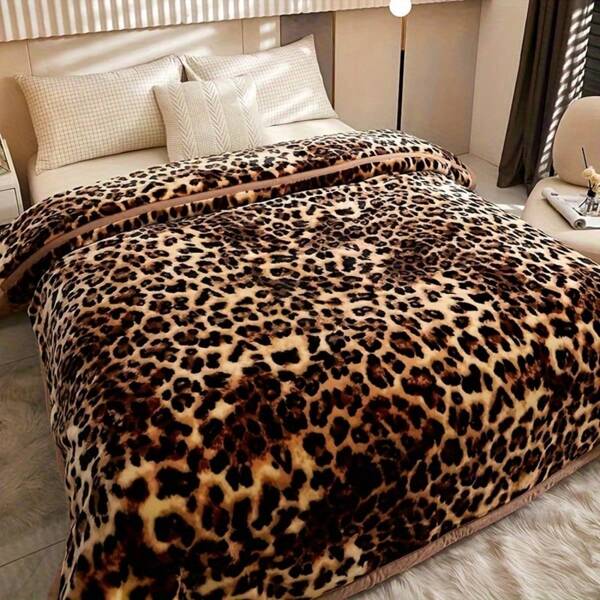 1 pezzo Lussuosa coperta doppio strato con stampa leopardata, coperta vintage a motivo leopardato