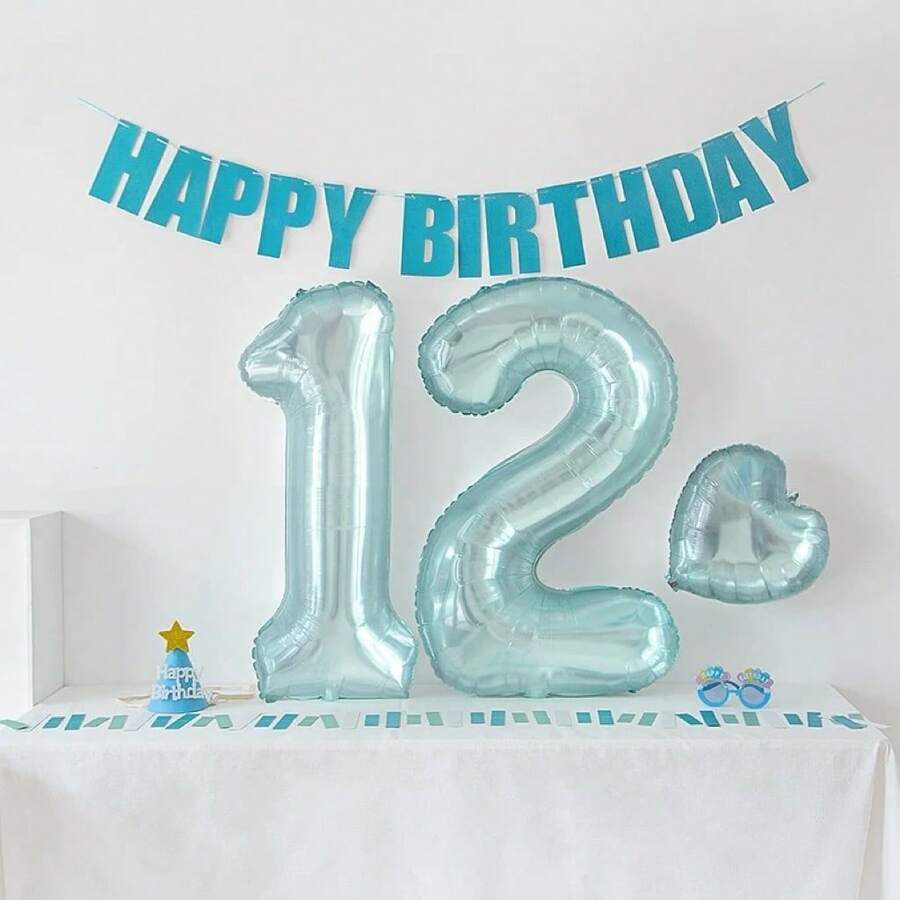 32 英寸亚克力果冻蓝色数字气球,适用于生日、周年纪念、主题派对背景装饰 - 藍色 - 查看 1