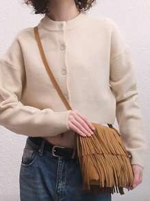 Bolso de hombro cruzado con flecos retro y distintivo, bolso cruzado vintage con flecos, bolso de hombro versátil para mujer, bolso cuadrado con flecos de estilo bohemio para uso diario y como regalo de festival