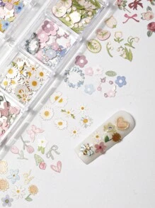 1 Box 240pcs 3D Wood Pulp Flower Nail Art Decorations And Butterfly Nail Art Flower Decorations, Suitable For Nail Art Decoration And DIY Craft Design, Valentine's Day Gifts, Gifts For Friends And Close Friends, Makeup Styling Supplies, Suitable For Enhancing The Charm Of Women's Nails, Nail Art Supplies, Nail Art Products.