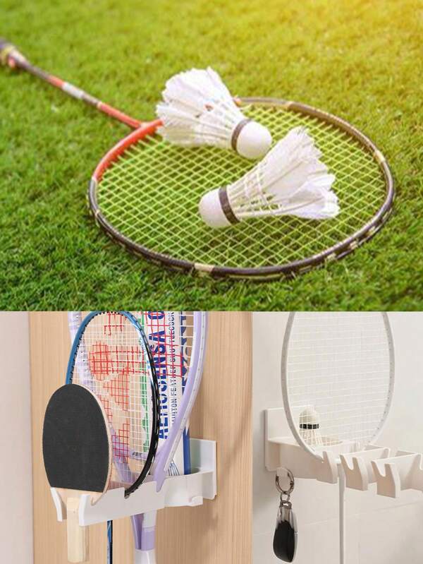 Weiße Schläger-Aufbewahrungshalterung, nicht perforierter Tür-Heckträger, Badminton-Schläger, Tennis-Schläger, Tischtennis-Schläger-Halterung