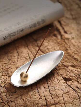 1 件简约金属哑光银色/古铜色香座套装，锌合金香盘 + 铜珠香棒架，可容纳长达 8.3 英寸的香棒，适用于茶室、厨房、家居装饰