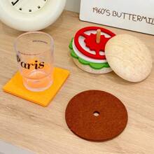 1pc Cute Resin Hamburger Shaped Heat Insulation Pad, 4 Styles Felt Cup Coasters, Multifunctional Decor Item Suitable For Home Desktop, Can Be Given As Small Surprise Gift For Friends