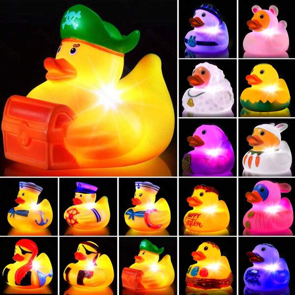 Light Up No Hole Duck Bath Toys Set, Glitter Colorful Bathtub Floating Water Toys, Great Gifts For Bathroom Water Tub Games Pool Party
