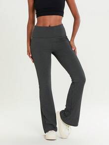 Women's Teen Girls Clothes Spring Summer Bell Bottom Pants High Waisted Stretch  Solid Color Flared Pants - Dark Grey - View 1