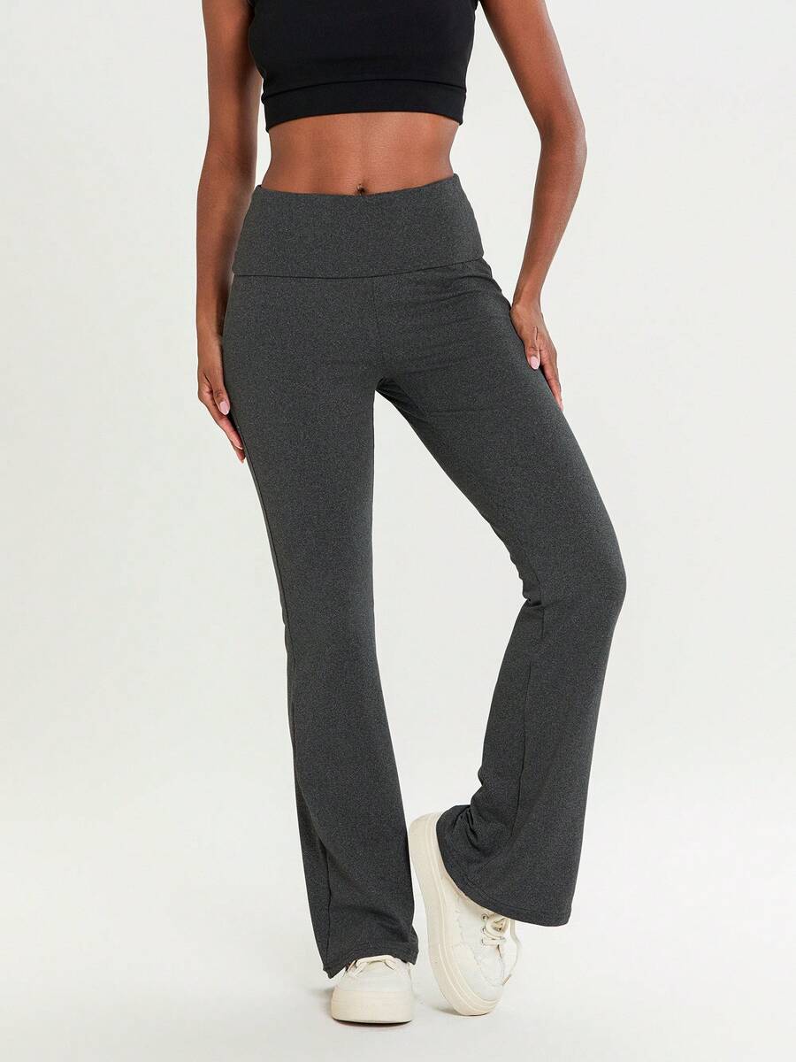 Women's Teen Girls Clothes Spring Summer Bell Bottom Pants High Waisted Stretch Solid Color Flared Pants - Dark Grey - View 1