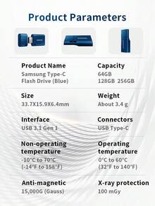 SAMSUNG Type-C手机U盘读取速度400MB/S 适用于手机平板电脑大容量高速哨兵模式U盘 - 藍色 - 查看 6