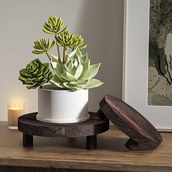 Wooden Risers For Display Wood Pedestal Stand Mini Tray Stand Round Wooden Pedestal Holder Rustic Riser For Decor Tiered Tray Decor Home Kitchen, Distressed Wood Risers Farmhouse Pedestal Display Stand Rustic Pedestal Stand Beaded Decor For Tiered Trays Home (Brown)