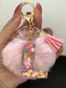 1 pieza Llavero con inicial de alfabeto, llavero de pompón de peluche lindo, accesorio colgante para bolso, mochila, coche, mujer y niña. Llavero de resina con lentejuelas, accesorios para billetera y bolso, llavero con borlas, inicial de alfabeto de la A a la Y, accesorios para coche, ideas de regalo de Navidad gótico y Y2K