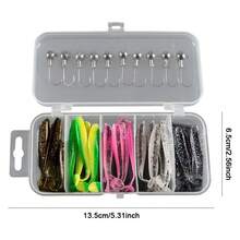 25个路亚饵和10个鱼钩盒装软饵鲈鱼莺鱼饵软尾蛆仿生饵假饵铅头钩