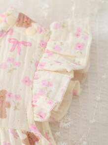 Mono de manga corta con estampado floral y lazo para recién nacida - Mameluco de bebé niña, mono de verano suave y cómodo