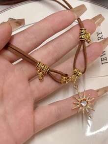 1 chiếc vòng cổ nhiều lớp kiểu Mỹ cổ điển mới, mặt dây chuyền hình chuông, vòng cổ hình mặt trời, vòng cổ ôm sát cổ, dây chuyền áo len thời trang. - Nhiều màu - Xem 5