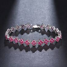 1 pieza Pulsera de lujo con flores de circonita al azar para mujeres, joyería exquisita con efecto deslumbrante de CZ como regalo