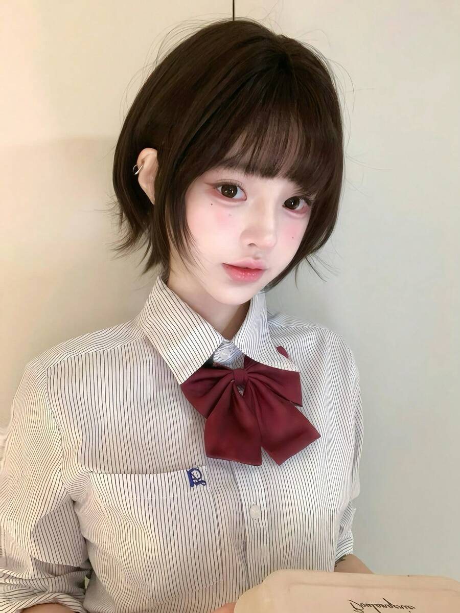 1 Piece Of Natural Black Synthetic Heat-Resistant Short Hair, 12 Inches Long, Made Of Fiber, Suitable For Daily Use, Natural And Realistic Wig. - Natural Black - View 1