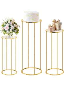 1 Pezzo, 3 Pezzi Piedistalli Cilindrici In Metallo Dorato Per Esposizione Di Torte, Piante, Matrimoni Ed Ogni Evento