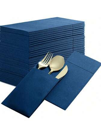 10pcs/50pcs Set Blue Disposable Napkins With Pockets, Linen-Feel Pre-Folded Guest Towels For Wedding Decor, Dinner Party, Cocktail Reception, Hotel