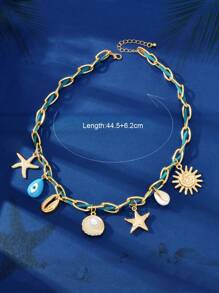 1 Pc Beach Accessories Women Braided Chain Eye Starfish Sun Charm Collar Necklace Summer Beach Holiday Jewelry