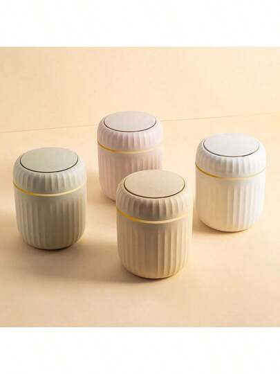 Desktop Trash Can With Lid Push-Type Elastic Lid Storage Bucket Household Desk Coffee Table Storage Cleaning BucketGrey Desktop Push-Type Trash Can With Lid, Mini Makeup Storage Bin For Small Items1pc Mini Desktop Push-Type Trash Can