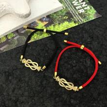 1pc Stainless Steel Elegant Micro-Inlaid Zirconia Horseshoe Buckle Adjustable Red Rope Bracelet, Luxury Style For Women, Suitable For Daily Wear, Holiday Gifts