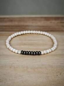 Braccialetto fatto a mano da uomo con perline di pietra naturale da 4 mm, colore argento, ematite