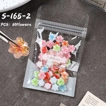 Pack Of Assorted Resin Nail Art Decoration, 3D Embossed 5-Petal Flowers With Gradient Pink Petals, Fragrance Free