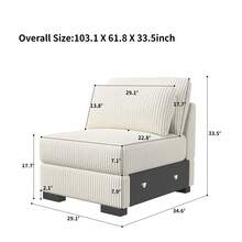 Sofá combinado para varias personas, espuma de alta resiliencia, estructura de madera maciza, sofá individual, banco con almacenaje, sofá de pana para salón, resistente a arañazos, beige - Beis - Ver 8