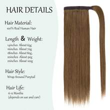 #6 Extensiones de cabello humano Remy para cola de caballo, rectas, color castaño claro, extensiones de cabello para cola de caballo envolvente para mujeres - S6 - Ver 4