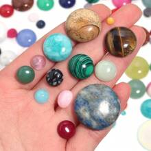 paquete de 5 piezas/10 piezas de cabuchones de piedras preciosas redondas naturales, surtido aleatorio de piedras sueltas de varios tamaños, decoración de joyería vintage elegante de jade/ágata hecha a mano, adecuado para collares, anillos, pulseras y accesorios