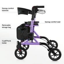 WALK MATE Rollator Walker For Seniors With Cup Holder, Upgraded Thumb Press Button For Height Adjustment, 4 X 8" Wheels Walker With Seat Padded Backrest Folding Lightweight Walking Aid - 紫色 - 查看 6