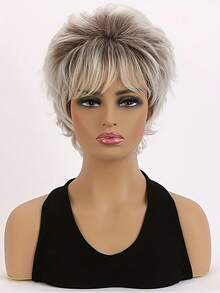 Touca de peruca curta e cacheada para mulheres, fibra resistente a altas temperaturas e resistente ao calor com rede rosa, densidade de 150%, adequada para passeios diários e festas