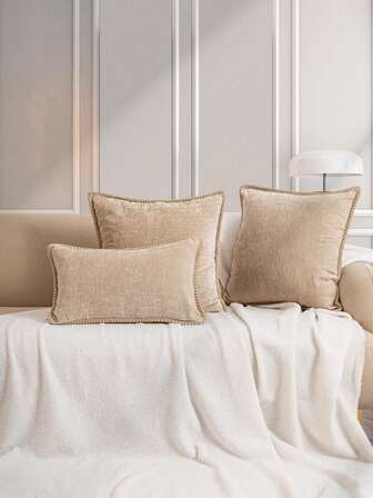 1pc/2pcs Solid Color Cushion Cover, Chenille Fabric With Special Locked Edge Craftsmanship, Square Pillow Sham For Living Room, Bedroom, Sofa, Outdoor Patio, Garden Party, Car Lumbar Support, All Season, Inner Cushion Not Included, 30*50cm, 45*45cm, 50*50cm