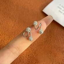 A Pair Of Luxurious Screw Ball Stud Earrings Set With Rhinestone, Elegant Stainless Steel Earrings, Ideal For Daily Wear And As Gifts On Special Occasions - Silver - View 5