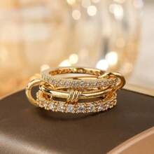 Elegant Gold Stackable Rings For Women, 18k Gold Plated Cubic Zirconia Rings, Silver Gold Multi Ring Mixed Metals Stack Rings Set