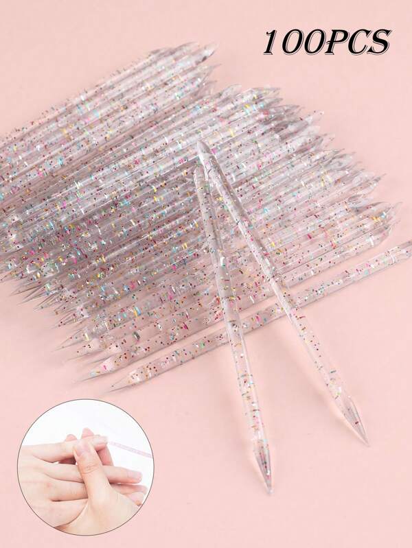 100/50pcs Women's Nail Tools, Double Headed Colored Acrylic Cleaning Sticks, Dead Skin Exfoliating Sticks, Nail Trimming Tools, 50 Beauty Transparent Nail Sticks, Reusable Nails And Pliers, Suitable For Home And Salon - Not Easy To Break, Cosmetics, Portable Travel Accessories, Essential For Girls, Holiday Gifts