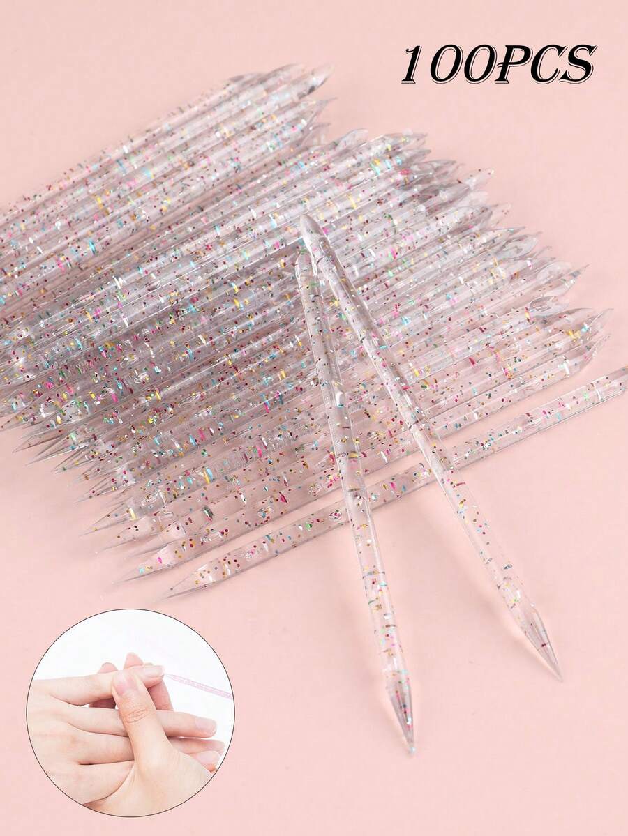 100/50pcs Set Of Women's Nail Art Tools - Double-Ended, Colorful Acrylic Sticks For Cleaning, Cuticle Pushing, And Nail Trimming. Transparent And Reusable, Ideal For Home Use, Nail Salons, Cosmetics, And Holiday Gifts.