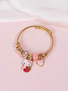Sanrio Sanrio Hello Kitty Bracelet,1pc Cute Strawberry Hello Kitty Pendant Golden Bracelet,Suitable For Woman Daily Wear