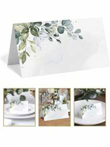 50pcsGreen Leaf Watercolor Place Cards For Weddings Or Parties, Table Seating Cards, Scored, Easy To Fold