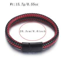 Men Stainless Steel Magnetic Clasp Braided Black Leather Bracelet For Men Wristband Bangle