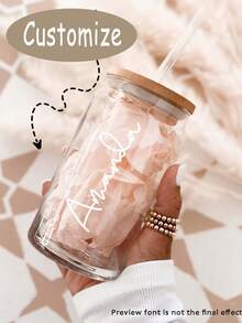 个性化玻璃杯，伴娘杯，带竹盖和吸管的伴娘杯 - 磨砂或透明杯，定制冷饮杯，定制玻璃杯，磨砂玻璃杯，透明玻璃杯，带竹盖的杯子，个性化咖啡杯，冰咖啡杯，冷饮杯，伴娘礼物，朋友礼物，定制派对礼品冰咖啡杯，伴娘礼物，派对礼品，朋友礼物，早午餐必备，居家烹饪 - 多色 - 查看 2