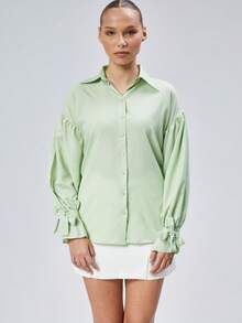 Casual Versatile Solid Color Long Sleeve Shirt - Green - View 5