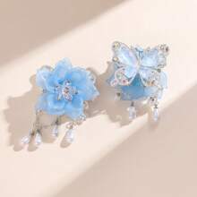 2 bucăți de lanț de găurit cu curea cu fluture și flori, poate purta mărgele cu gaură dreaptă, potrivit pentru lanțul de telefon mobil DIY, breloc, pandantiv auto, lanț de geantă și alte accesorii de artizanat