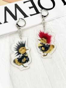 2Pcs Duck Keychain Set - High-Quality Acrylic Backpack Charms With Cute Abstract Design - Couple Matching Quirky Cute Accessories Car Accessories Bag Charm Backpack For School Cartoon Goth Y2k Christmas Gift Ideas Bag Lanyards With Id Holder Car Accessories Bag Charms