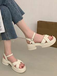 Sandalias con plataforma gruesa para adolescentes, con un toque lindo y dulce - Beis - Ver 5
