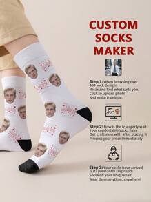 1 paire de chaussettes mi-longues personnalisées pour hommes. Vous pouvez mettre n'importe quel visage sur ces chaussettes personnalisées avec des photos. Des chaussettes amusantes et personnalisées, idéales pour la Saint-Valentin, les anniversaires ou en cadeau. Personnalisées, amusantes et colorées.