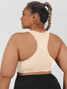 Sport-BH mit Frontreißverschluss in Große Größen, Yogabra mit hoher Intensität und Kontrastfarben - Beige - Übersicht 3